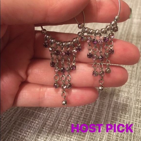 Purple Chain Hoop Earrings - Picture 4 of 4